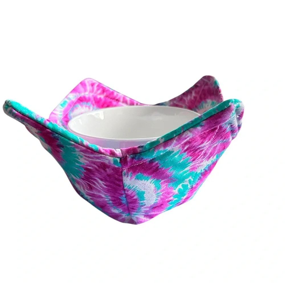 Hand Crafted Colorful Tie Dye Microwave Small Bowl or Mug Cozy Fabric Cotton